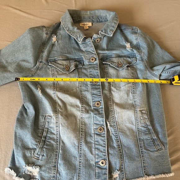 Style & Co Women's Denim Jacket Plus Size 14W Blue Distressed Jean Coat - Picture 5 of 10